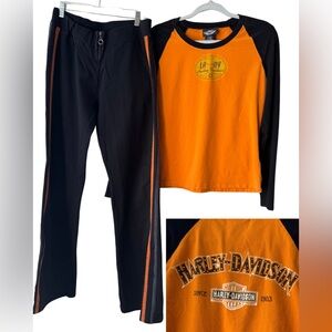 Harley Davidson Vintage Set Graphic Long Sleeve XL Top / Zip Front Sz L Pants